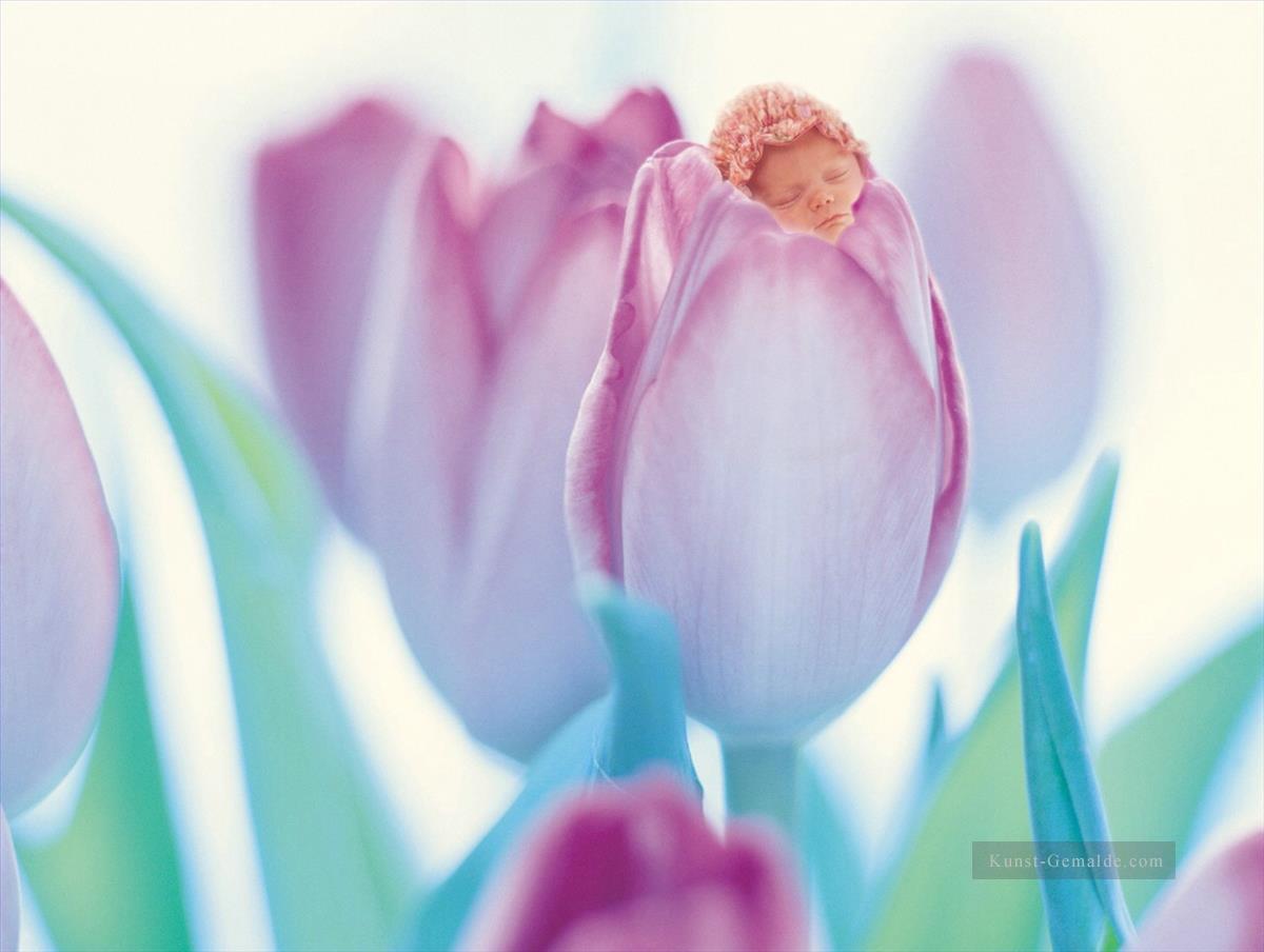 Genie in lila Tulpe Originale Engel Schlafender Ölgemälde
